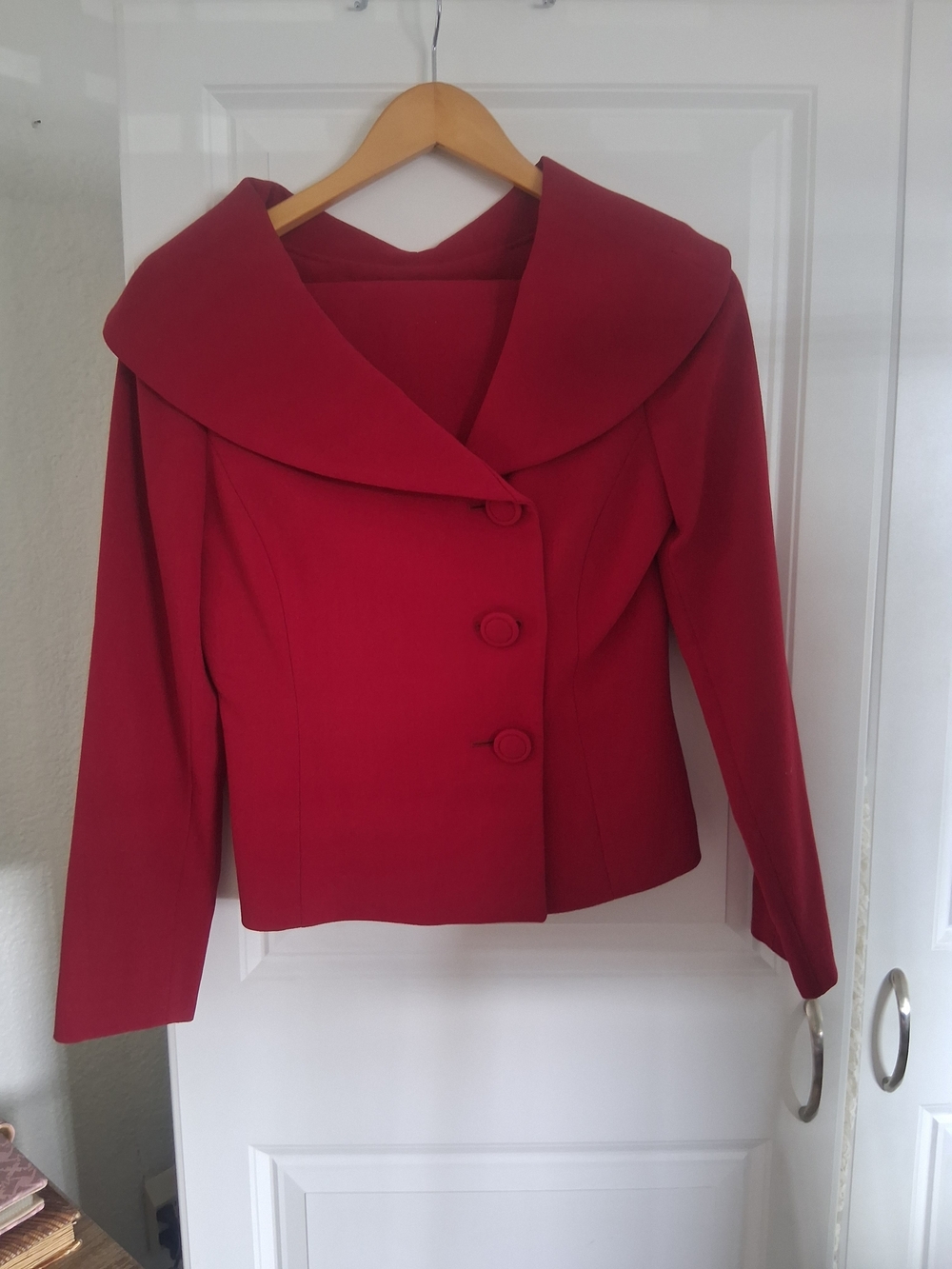 Tahari ASL Red Tailored Jacket with Wide Shawl Collar